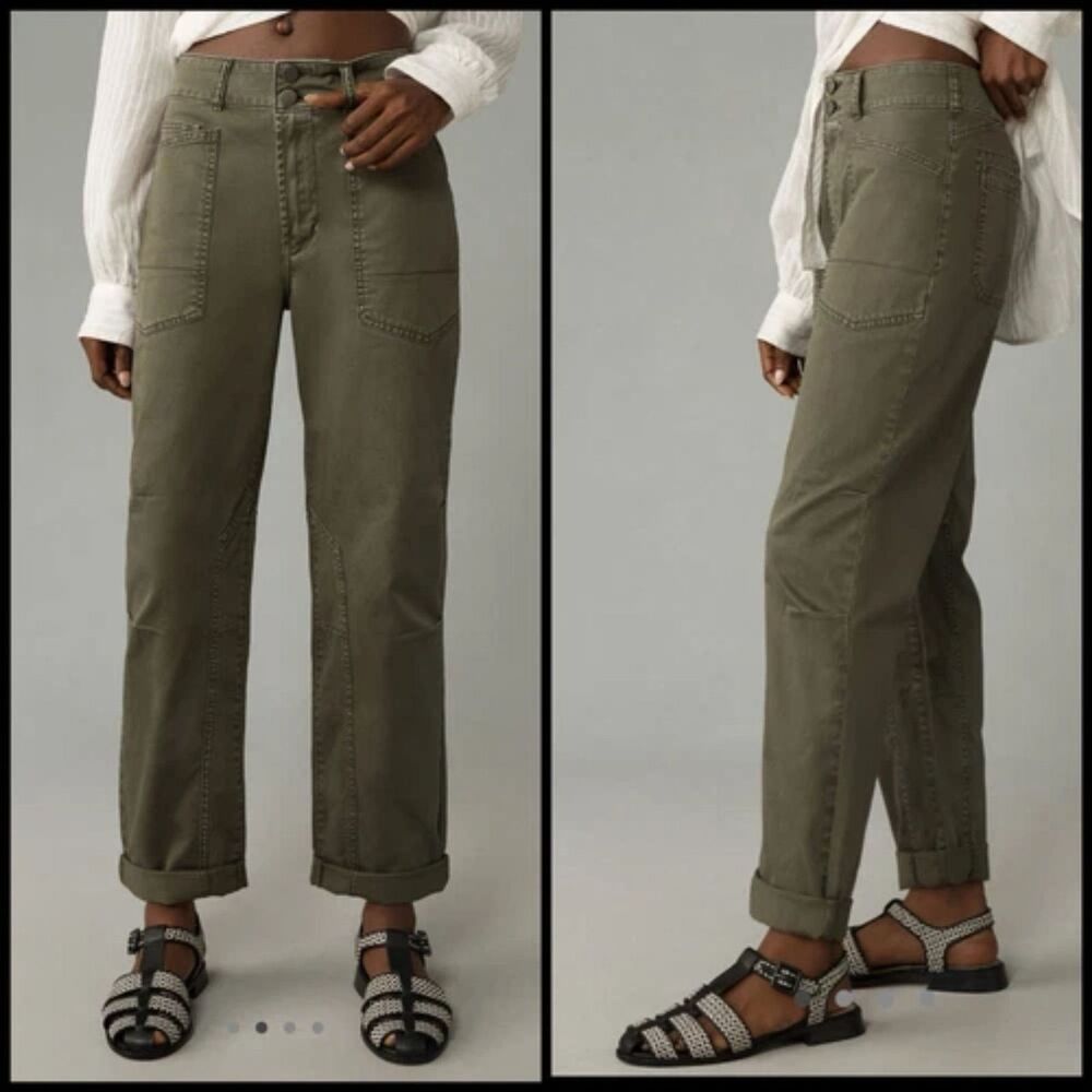 Pilcro Anthropologie The Wanderer Utility Pants Olive Relaxed Leg Women Size 30